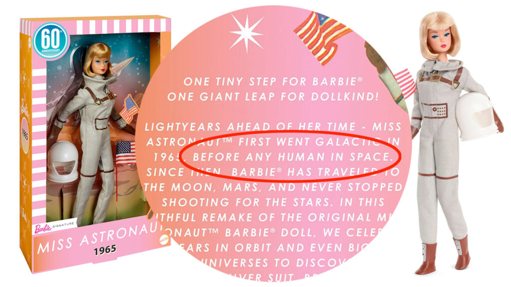 New Barbie doll celebrates 60 years as an astronaut, but forgets when humans first flew into space