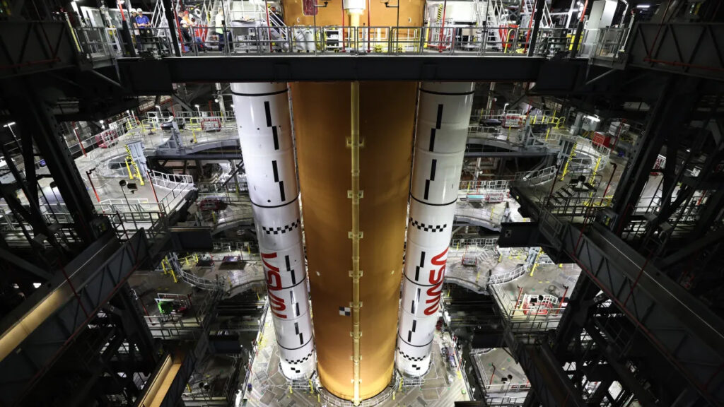 NASA completes SLS core stage stacking  for Artemis 2 moon mission (photos)