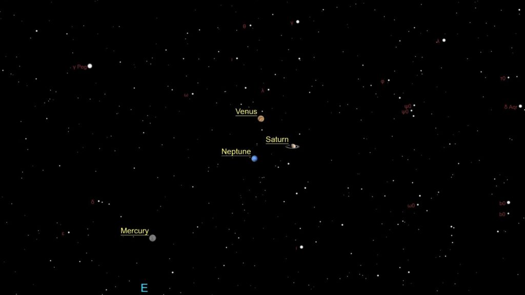 Faint Neptune joins Venus and Saturn to form a planetary triangle in the pre-dawn sky on April 28