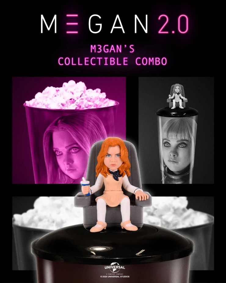 ‘M3GAN 2.0’ Gets Popcorn Bucket and Drink Cup Topped With M3GAN Figurine at Regal Theaters
