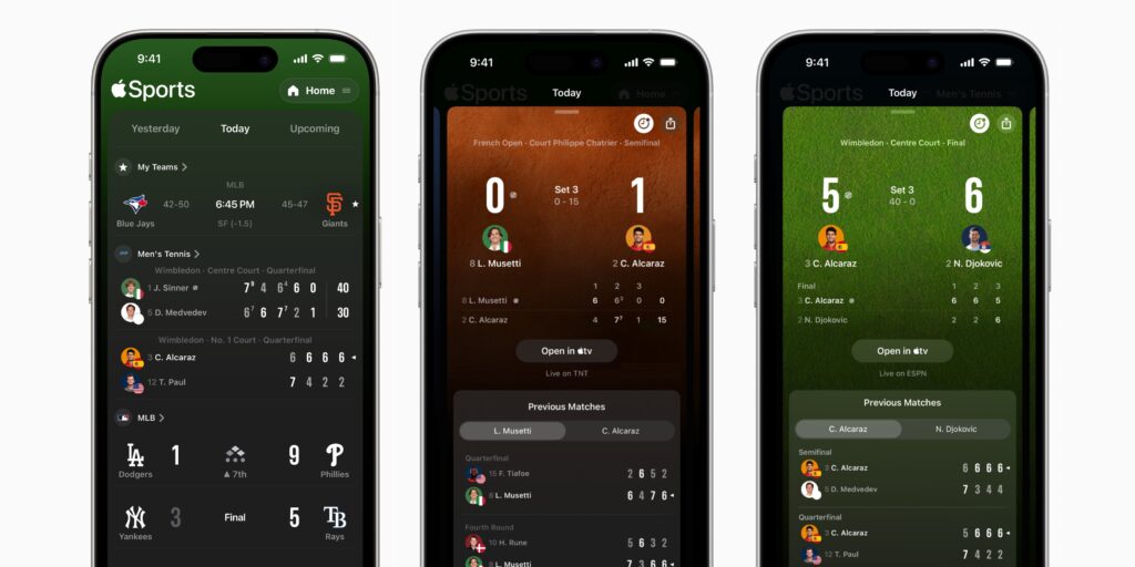 Apple Sports app redesigned with new personalized sections, adds tennis scores just in time for Wimbledon